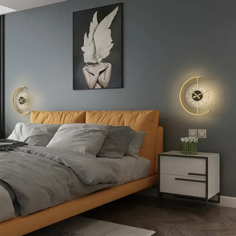 Modern LED Wall Lamp Clock Sconce for Bedroom Bedside Living Dining Room Aisle Porch Corridor Home Decor Lighting Fixture Luster