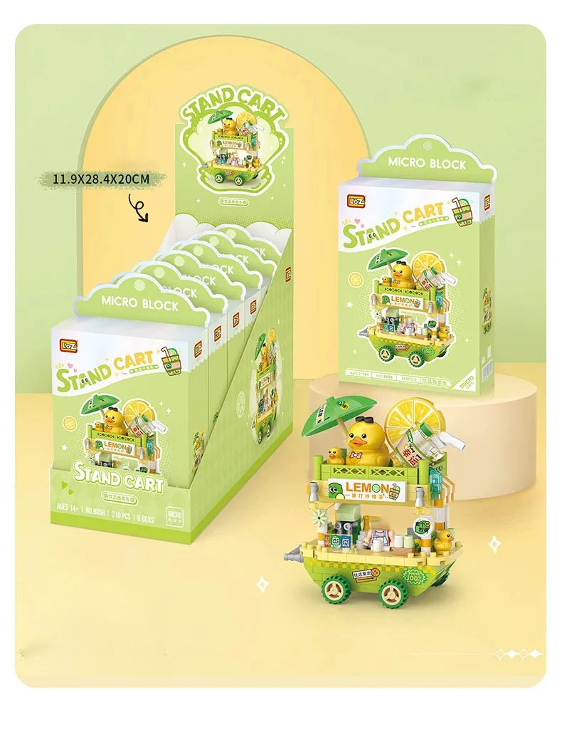 LOZ Street series dessert vending carts, lemon tea vending carts, model assembly, accessories, trolleys, parent-child assembly t