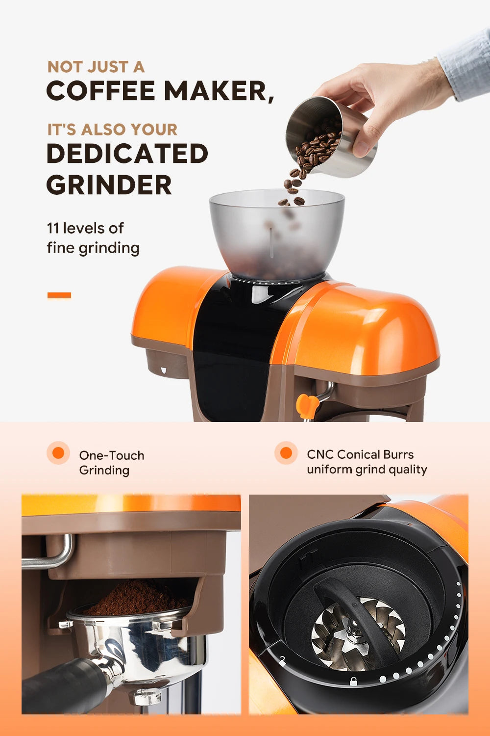 I Cafilas 19 Bar Semi Automatic Espresso Coffee Maker With Grinder Bean For Cappuccino and Latte Milk Frothing System Machine