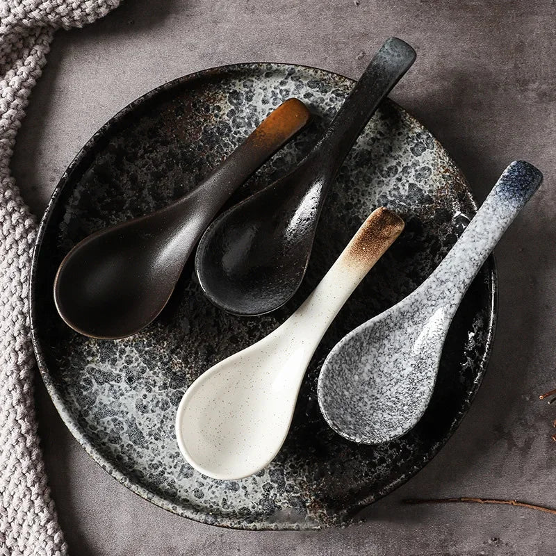 Vintage Japanese Ceramic Tableware Set: Soup Spoons, Ladles & Rice Bowls for Home and Commercial Kitchen