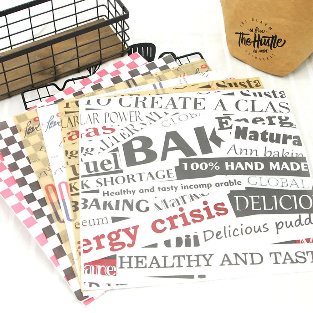 50Pcs/Lot Oil-Proof Wax Paper Food Grade Wrapping Paper for Sandwich Hamburger Fries Dessert Candy Bread Kitchen Baking Tools
