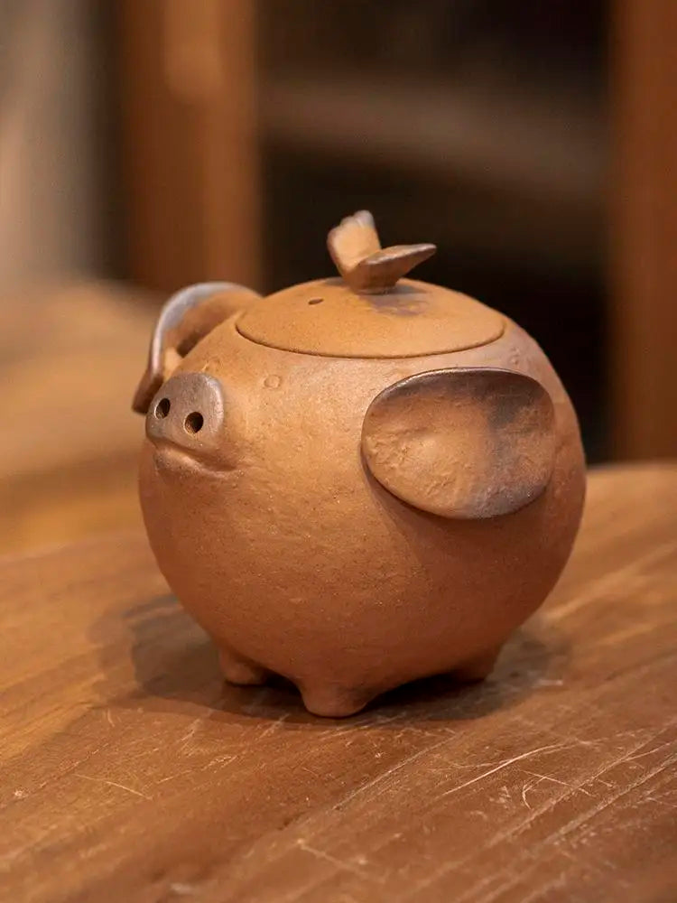 Old Rock Mud Rough Pottery Pig Shape Tea Pot Retro Teapot Tea Kettle Tea Ceremony Tea Making Single Pot Tea Ceremony
