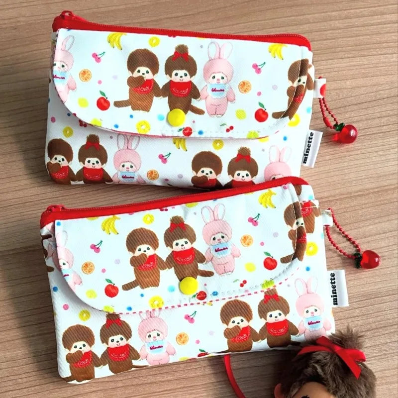 Hot Cartoon Monchhichi Series Cute Printed Pencil Case Multi Functional Exquisite Storage Bag Portable Glasses Case Gift
