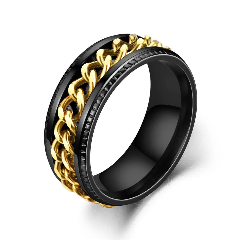 Cool Stainless Steel Rotatable Men 8MM Ring High Quality Spinner Chain Punk Women Never Fade Jewelry for Party Gift