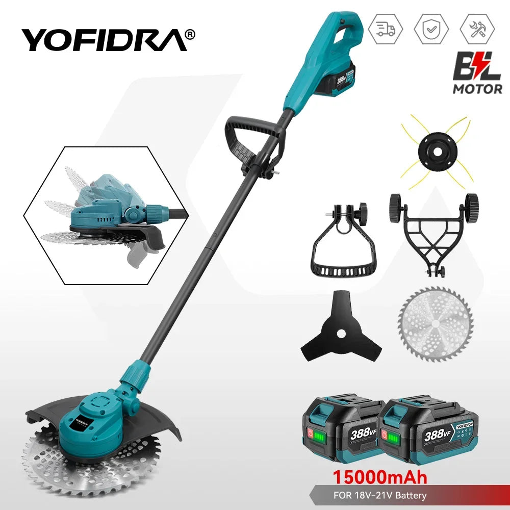 YOFIDRA 10Inch 6000W Brushless Electric Lawn Mower 58000RPM Garden Foldable Grass Trimmer Garden Tool For Makita 18V Battery Pin