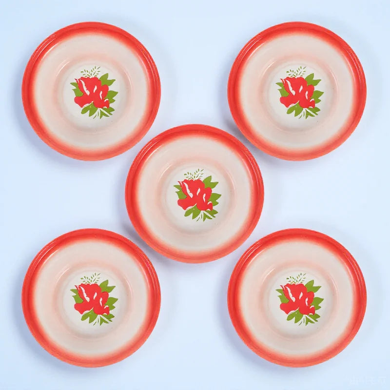5Pcs Enamelware Bowls Vintage Pattern Multi-Use Soup Salad Mixing Bowl Set for Household Camping Enamel Food Bowl