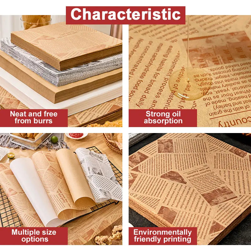 Wax Paper Sheets Grease Resistant Tray Basket Liners Newsprint Paper Water and Grease Proof Sandwich Wrapping Paper for Food