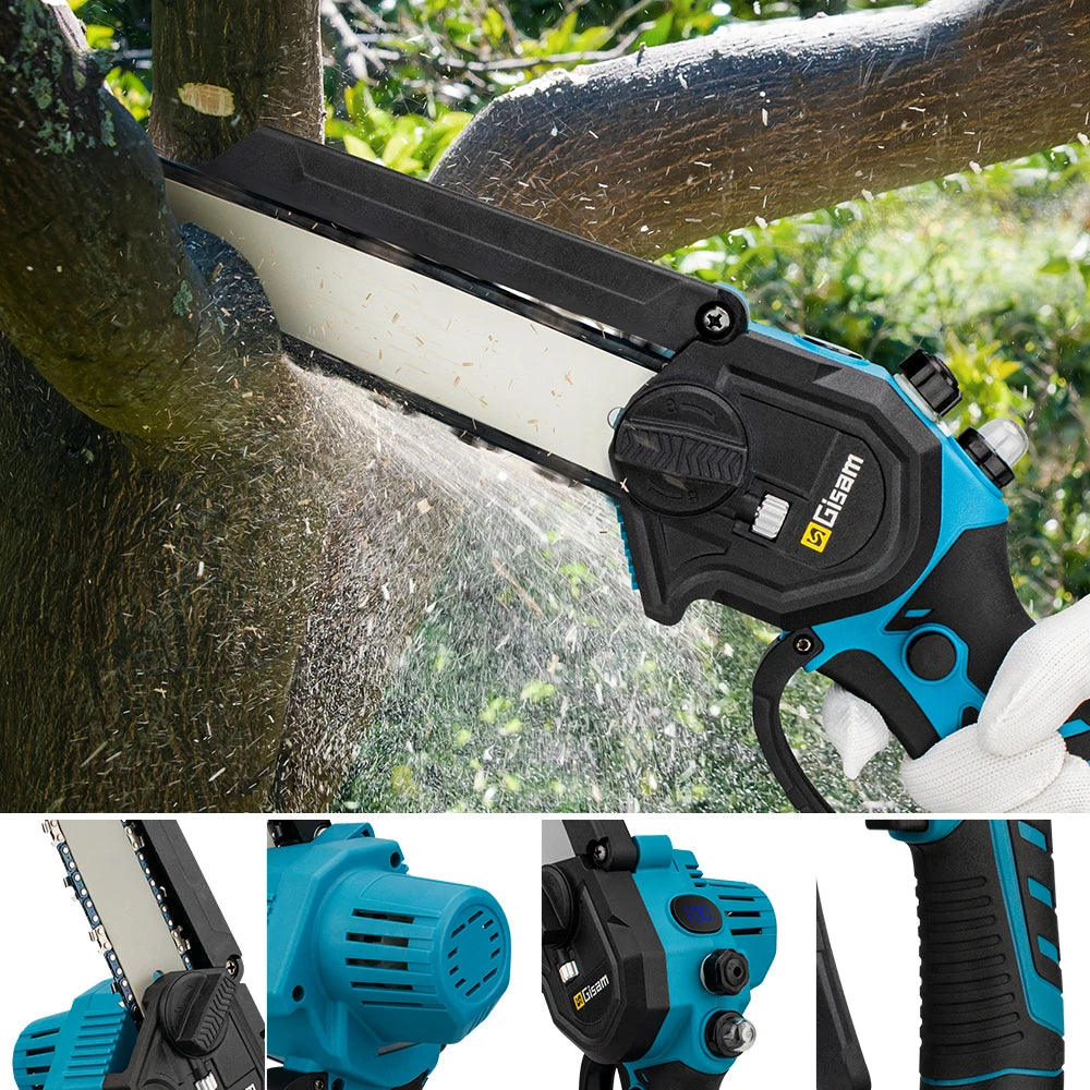 Gisam 8 Inch Brushless Chain Saw Cordless Electric Saw Woodworking Garden Pruning Chainsaw Power Tool For Makita 18V Battery Pin