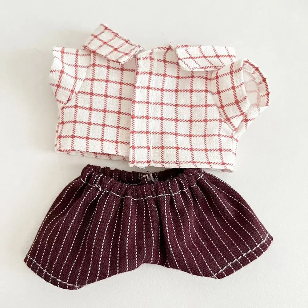 For 17cm Labubu Doll Little Bailey Hat Checkered Overalls Set Labubu Outfit Accessories Labubu Ropa
