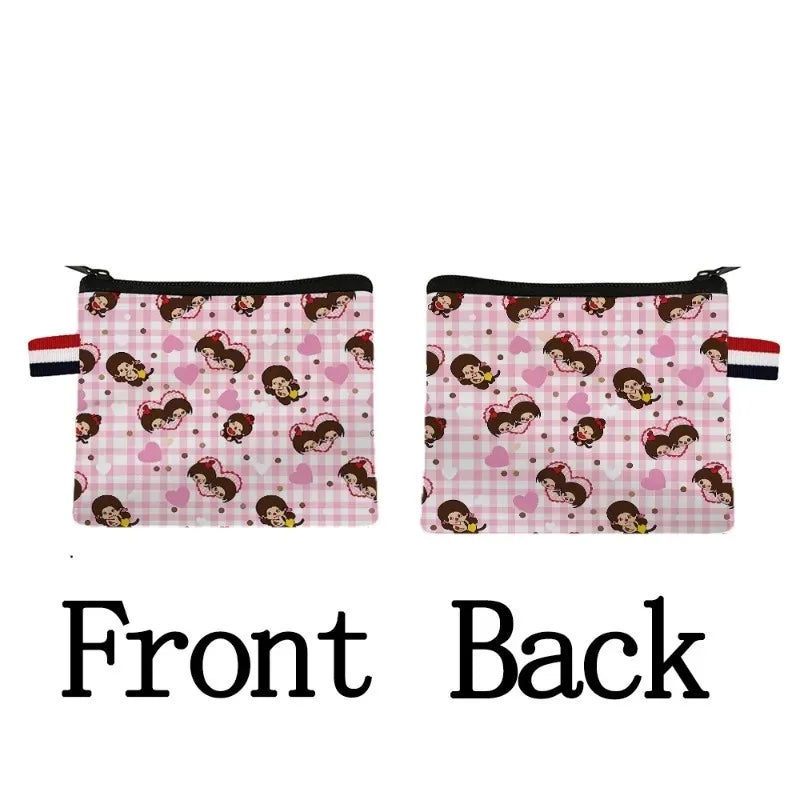 Monchhichi Coin Purse Zipper Storage Bag Cute Cartoon Printed Square Pack Portable Key Handbag Wallet Card Holder Money Purses