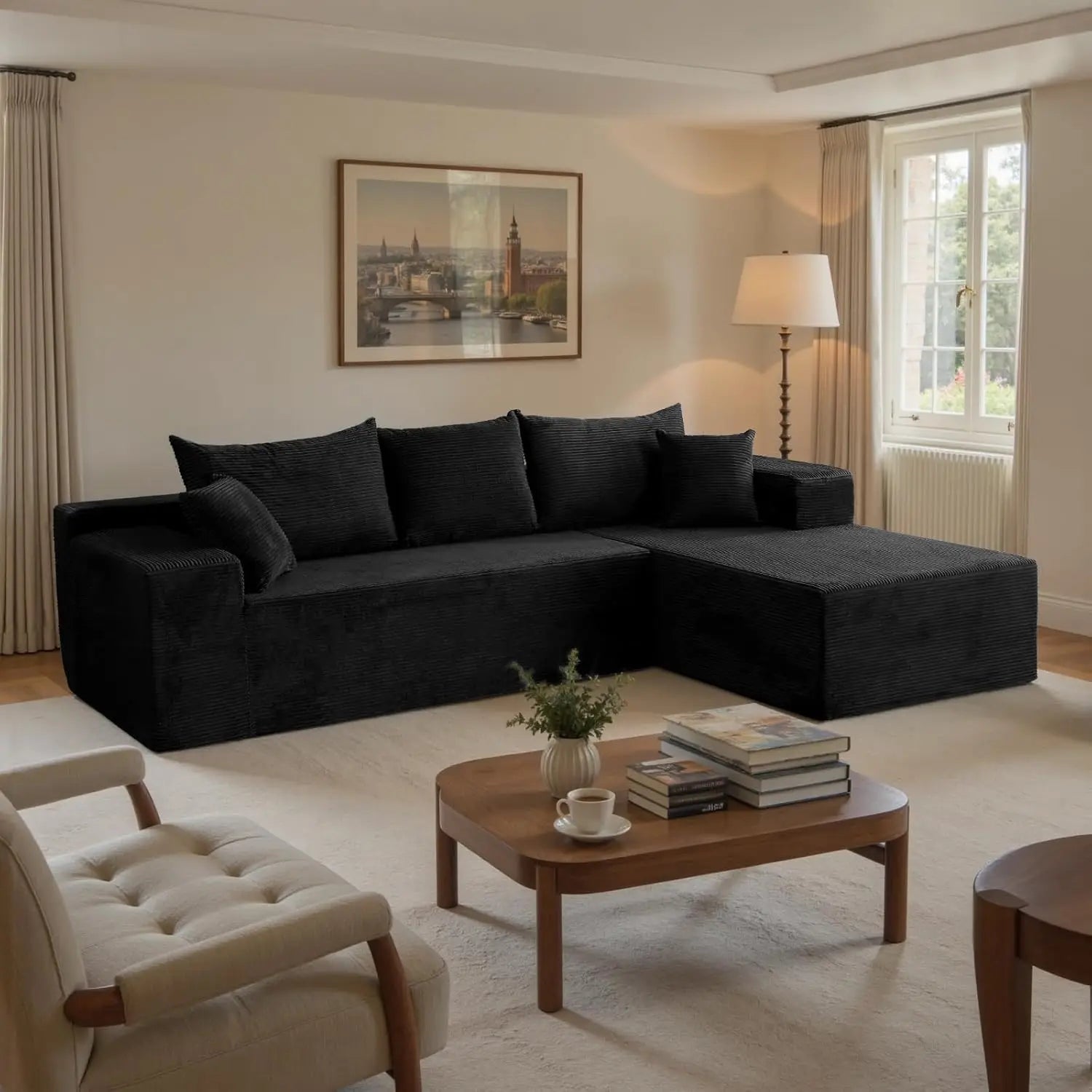 103" L Shaped Sectional Boneless Couch for Living Room, Modern Modular Cloud Sofa with Facing Chaise, Comfy, Customized