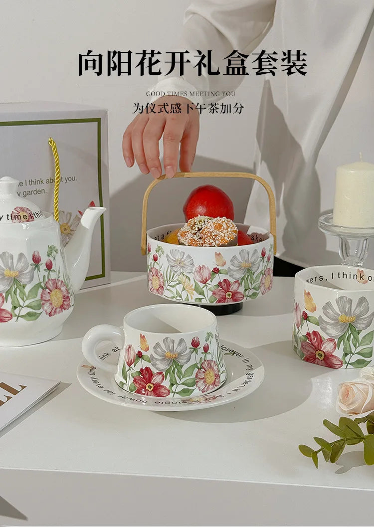 Vintage style coffee cup Breakfast cup teapot Birthday wedding gift afternoon tea set