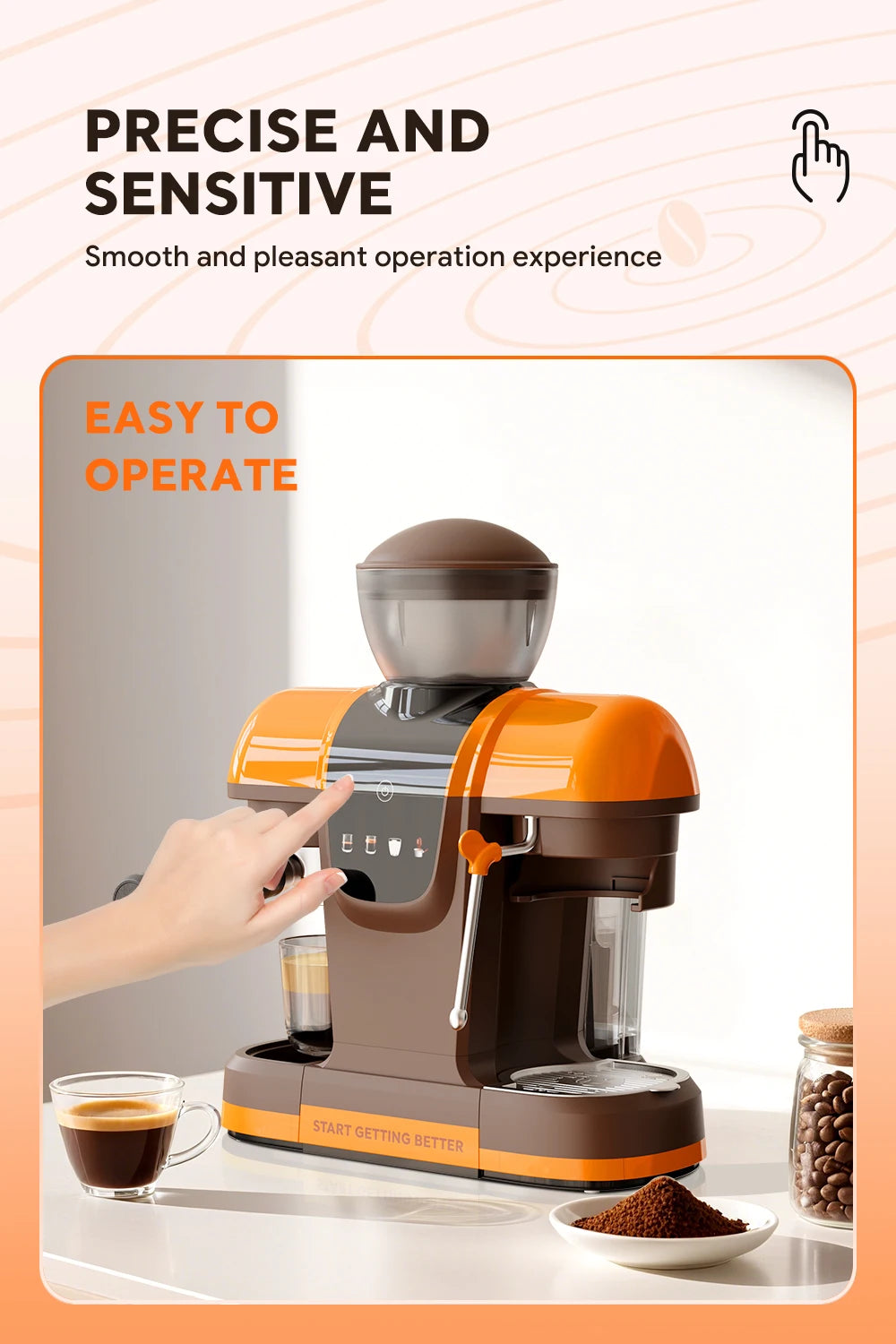 I Cafilas 19 Bar Semi Automatic Espresso Coffee Maker With Grinder Bean For Cappuccino and Latte Milk Frothing System Machine