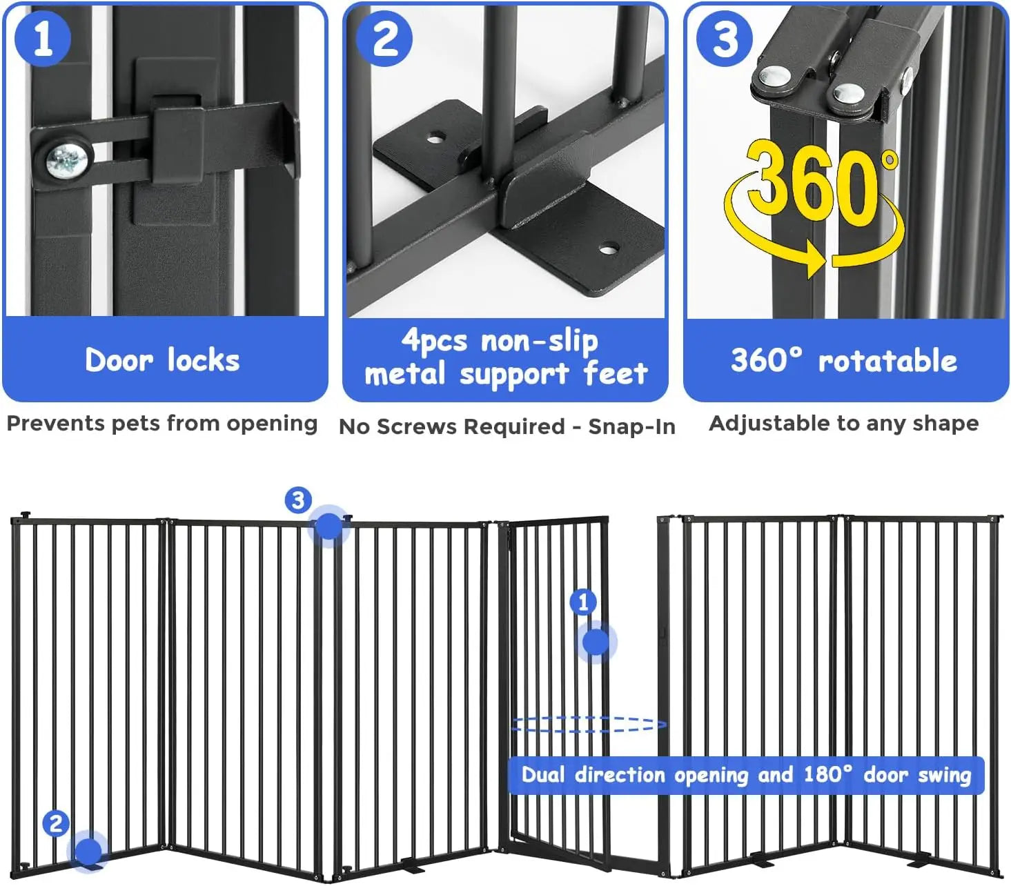 6-Panel Freestanding Dog Gate with Door, 120''W Foldable Pet Fence for Indoor/Outdoor Use, 32''H Tall