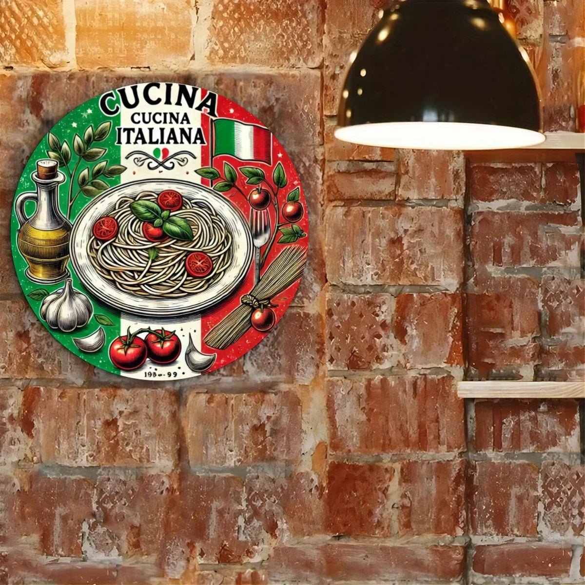 1pc Italian Cuisine Round Metal Sign - Rustic Aluminum Wall Art with HD Print, Waterproof & Rust-Resistant, Vintage Spaghetti &