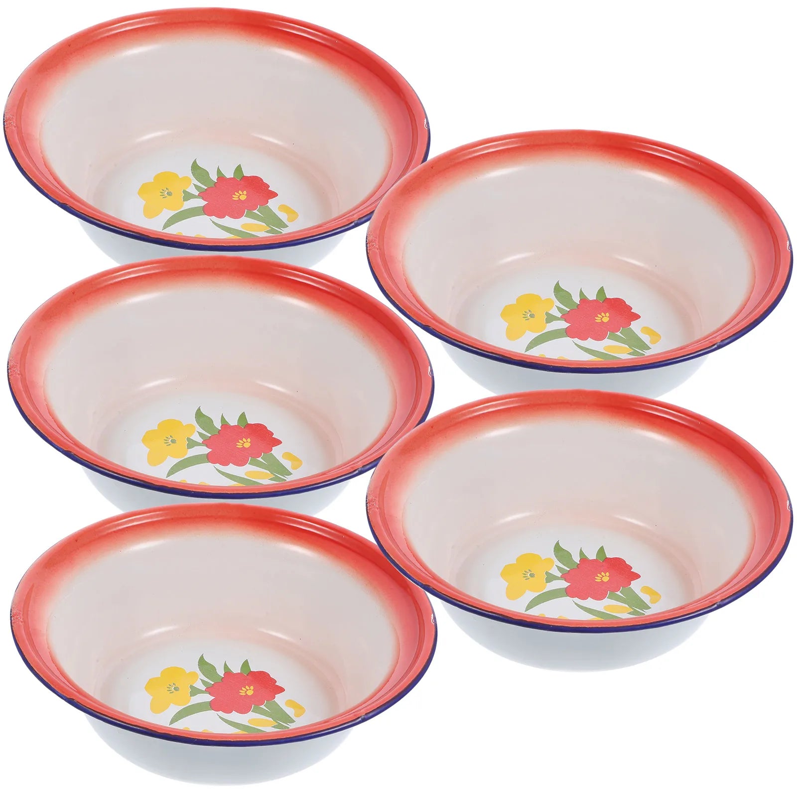 5Pcs Enamelware Bowls Vintage Pattern Multi-Use Soup Salad Mixing Bowl Set for Household Camping Enamel Food Bowl