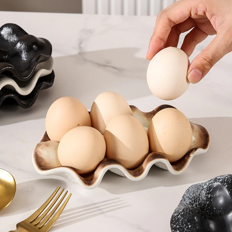 Vintage Ceramic Egg Tray Minimalist Ceramic Kitchen Refrigerator 6 Grid Egg Tray Home Food Storage Box Kitchen Storage Container