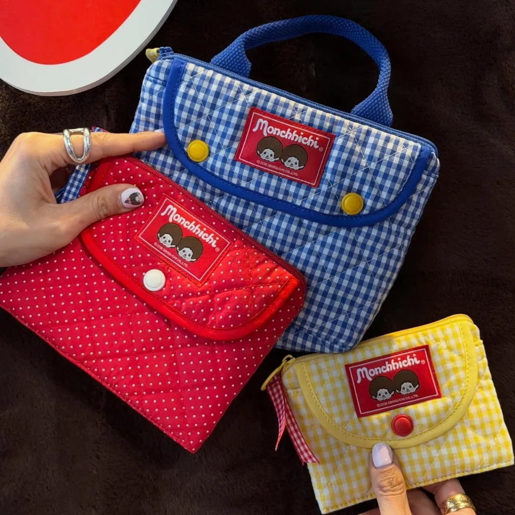 Cute Cartoon Monchhichi, Compact Storage of Sundries, Change, Card Holder, Three-piece Travel Portable Toiletry Bag Gift