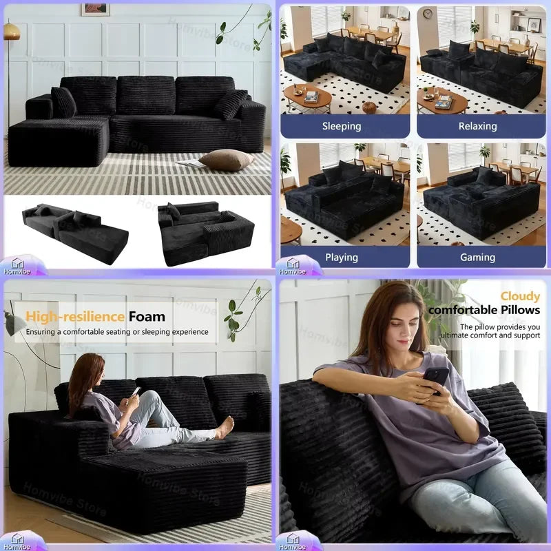 Modern L Shaped Convertible Sofa Bed 3 Seater Compressed Flat Pack Living Room Furniture Set Sofa for Small Spaces
