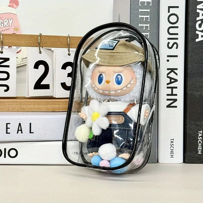 1 Labubu dust cover, PVC transparent portable storage bag for outdoor use, Labubu doll walking bag