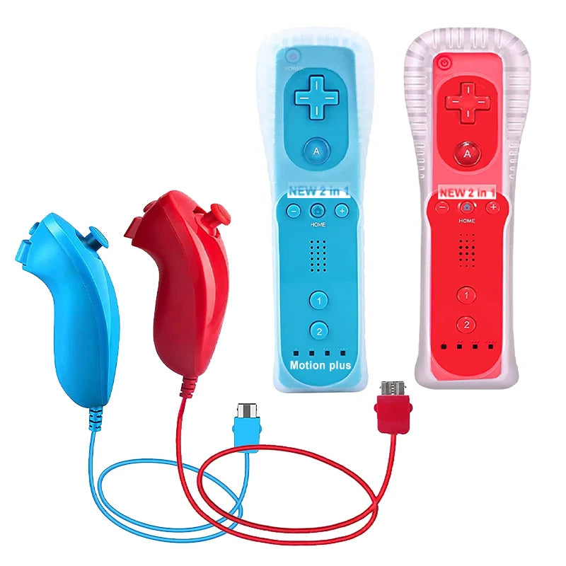 2PCS Remote Controller with Nunchuck Controller for Wii Console Wireless Gamepad with Motion Plus for  Wii Games Control