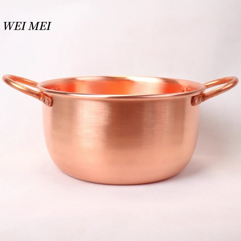 Pure Copper Pasta Pot,Handcrafted Wire Drawing Texture Outdoors Picnic Soup Pot,Portable Thickened Bottom Pan Retro Tableware