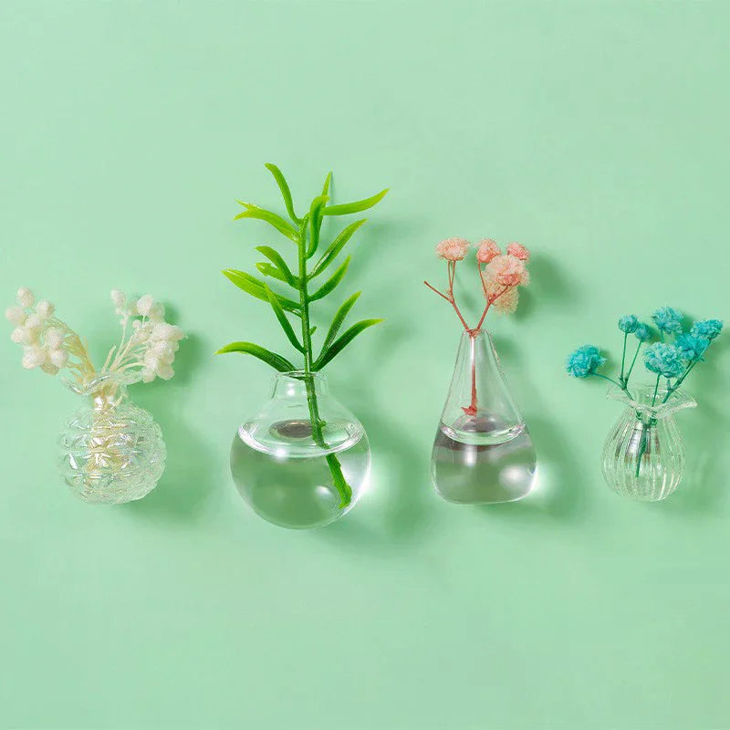 Mini Glass Vase Fridge Magnet DIY Porcelain Vase Flowers Refrigerator Message Sticker Plant Magnet Green Gift Kitchen