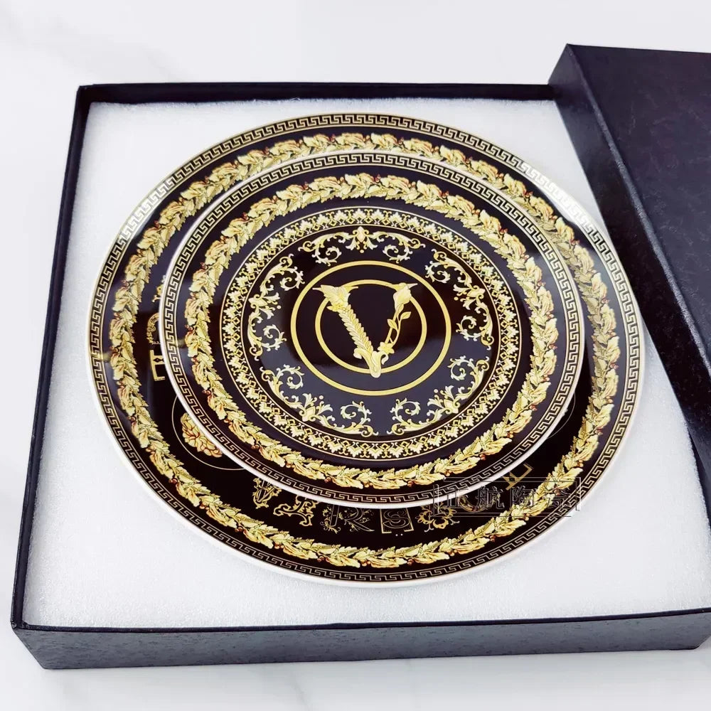 Vintage Ceramic Dinner Plate 8 Inch 10 Inch Creative Bone China Western Steak Dessert Salah Plate Kitchen Party Gift Box Set