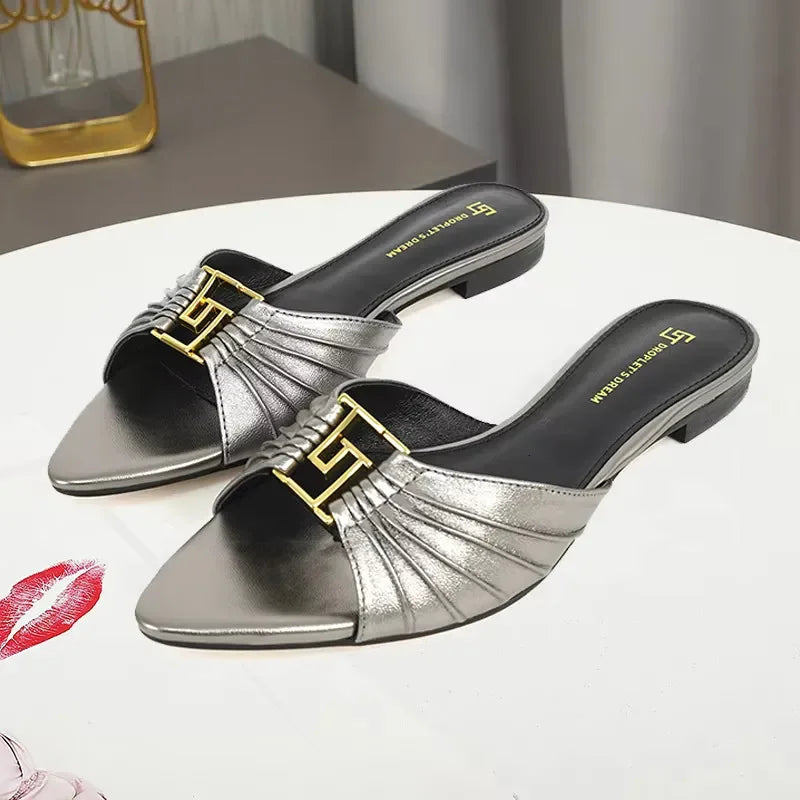 2025 Tendecy For Women Designer Slippers Slides Elegant Ladies Casual Party Sandals Quality Shoes Larger Size 44