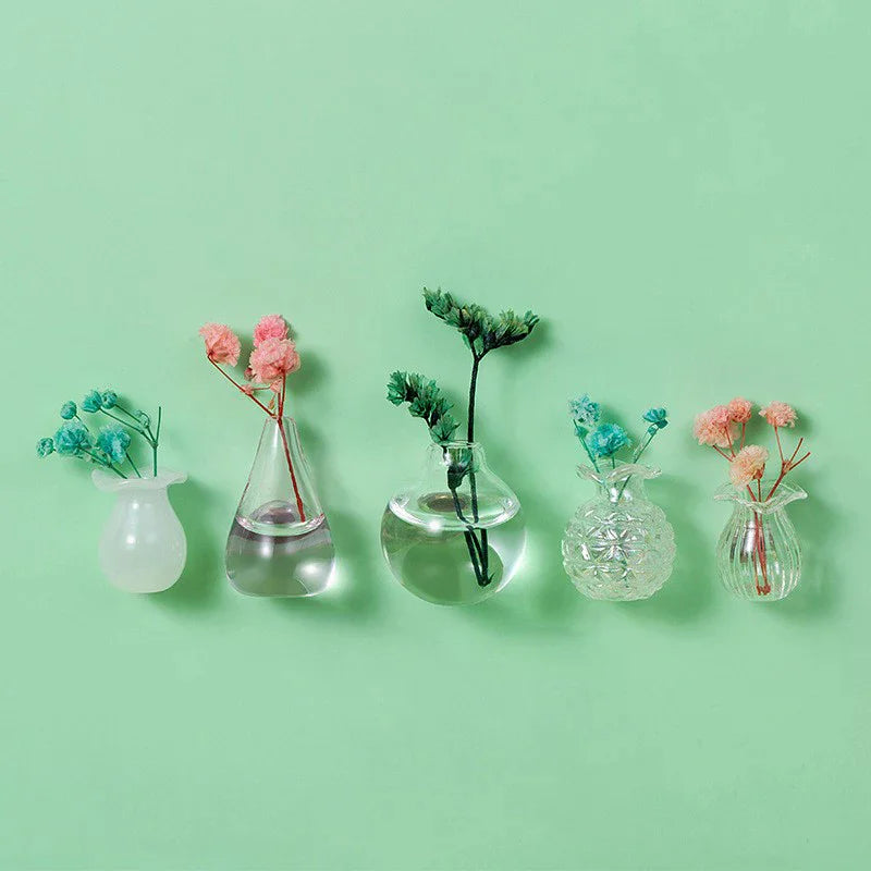 Mini Glass Vase Fridge Magnet DIY Porcelain Vase Flowers Refrigerator Message Sticker Plant Magnet Green Gift Kitchen