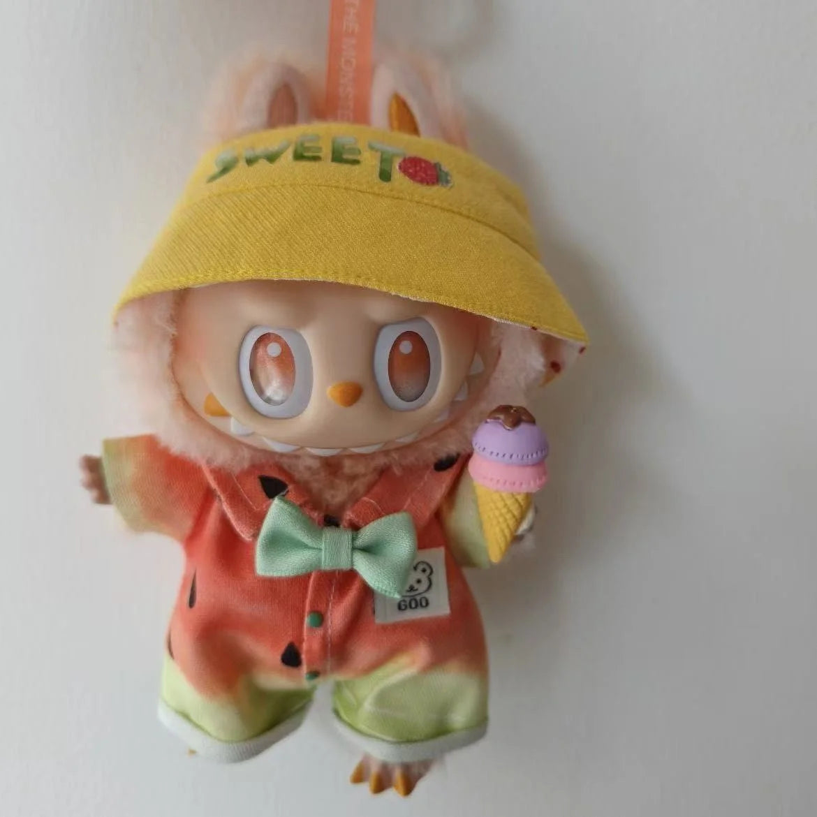 Labubu 3.0 17cm Doll Clothes Watermelon Jumpsuit With Sweet Bucket Hat Bow Tie Outfit For Labubu Vinyl Doll Dress Up Accessory
