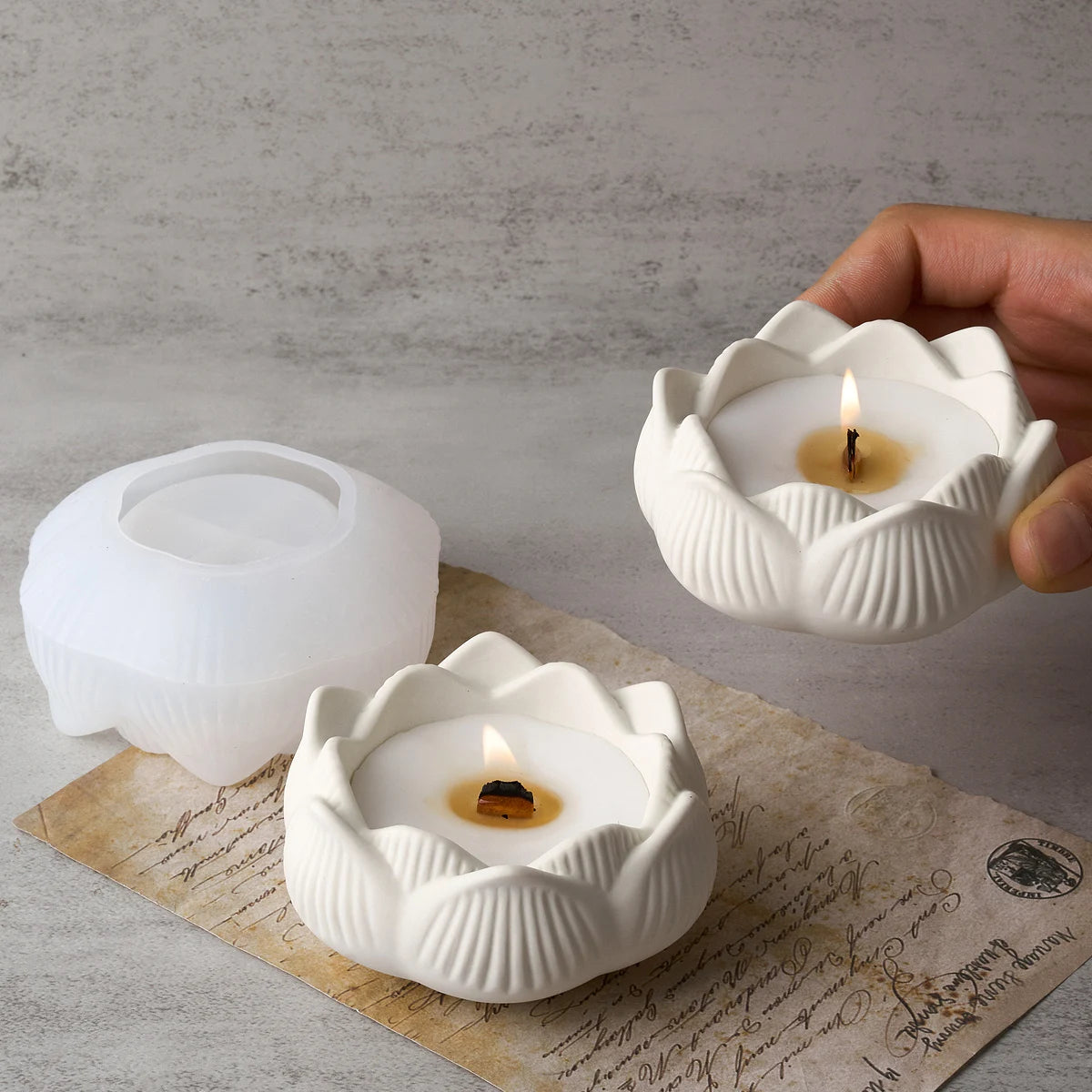 Lotus Shape Candle Holder Plaster Mold Lotus Candle Cup Vessel Cement Mold Terrazzo Silicone Mold Succulent Pot Molds Craft Gift