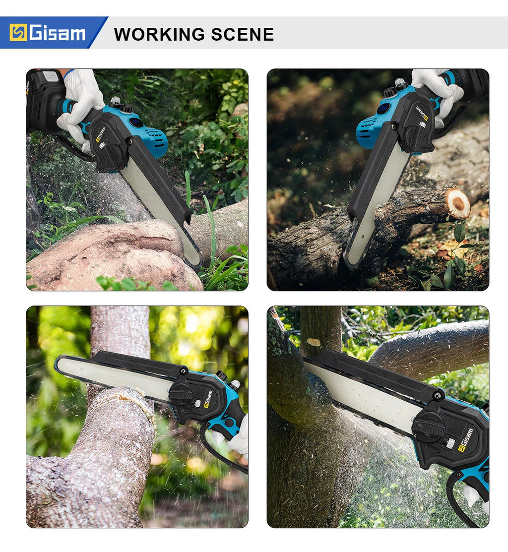 Gisam 8 Inch Brushless Chain Saw Cordless Electric Saw Woodworking Garden Pruning Chainsaw Power Tool For Makita 18V Battery Pin