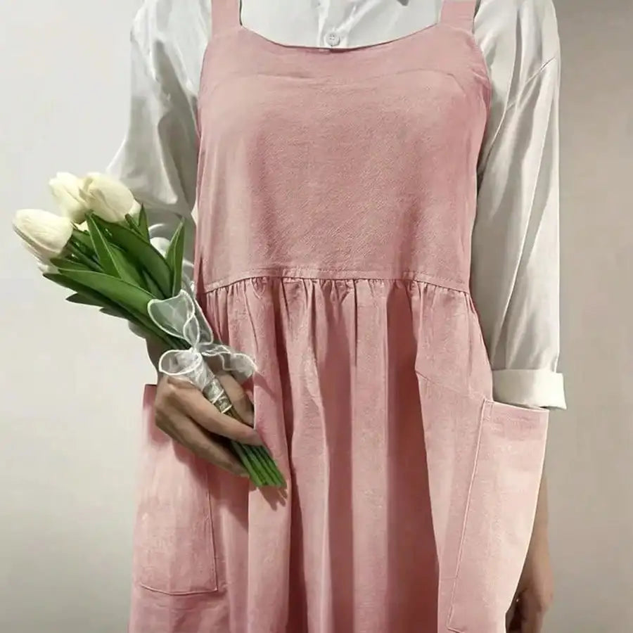Japanese cotton Aprons for Women with Pockets Cross Back Cute Apron Dress for Gardening Painting Baking and Cooking