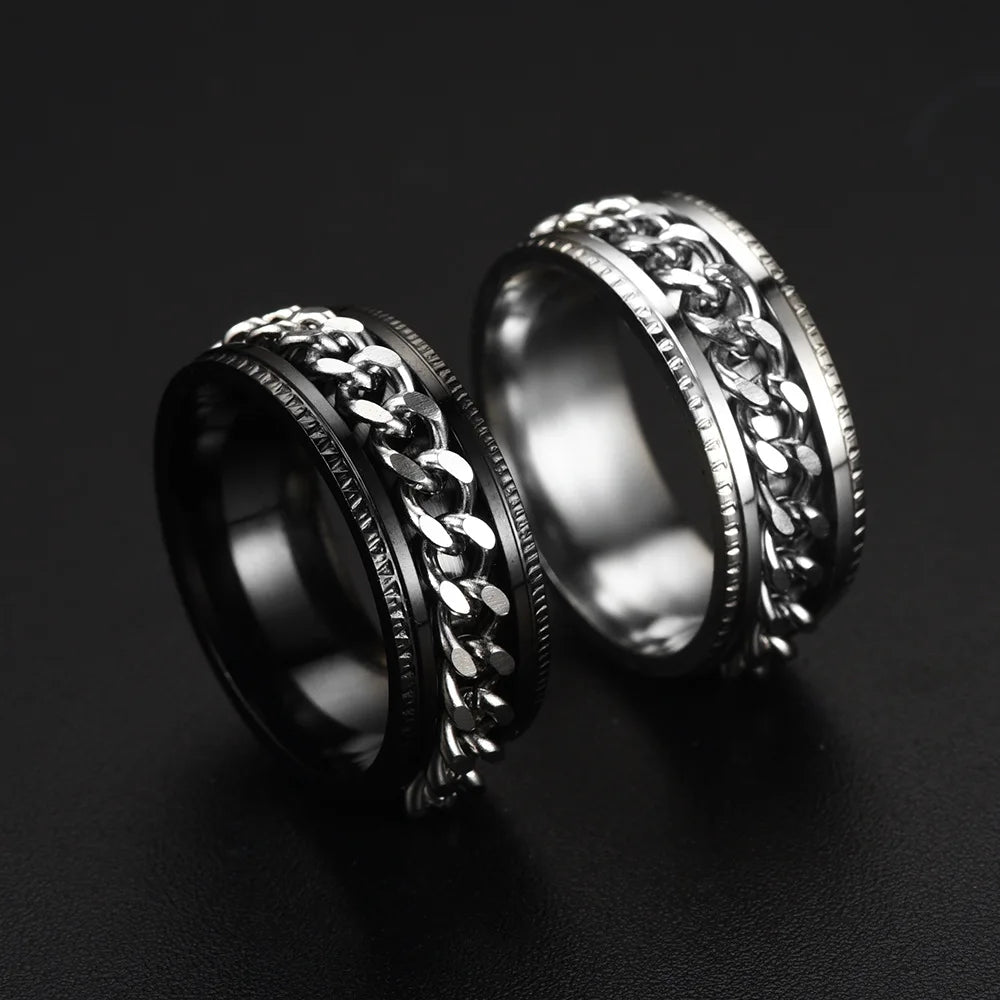 Cool Stainless Steel Rotatable Men 8MM Ring High Quality Spinner Chain Punk Women Never Fade Jewelry for Party Gift