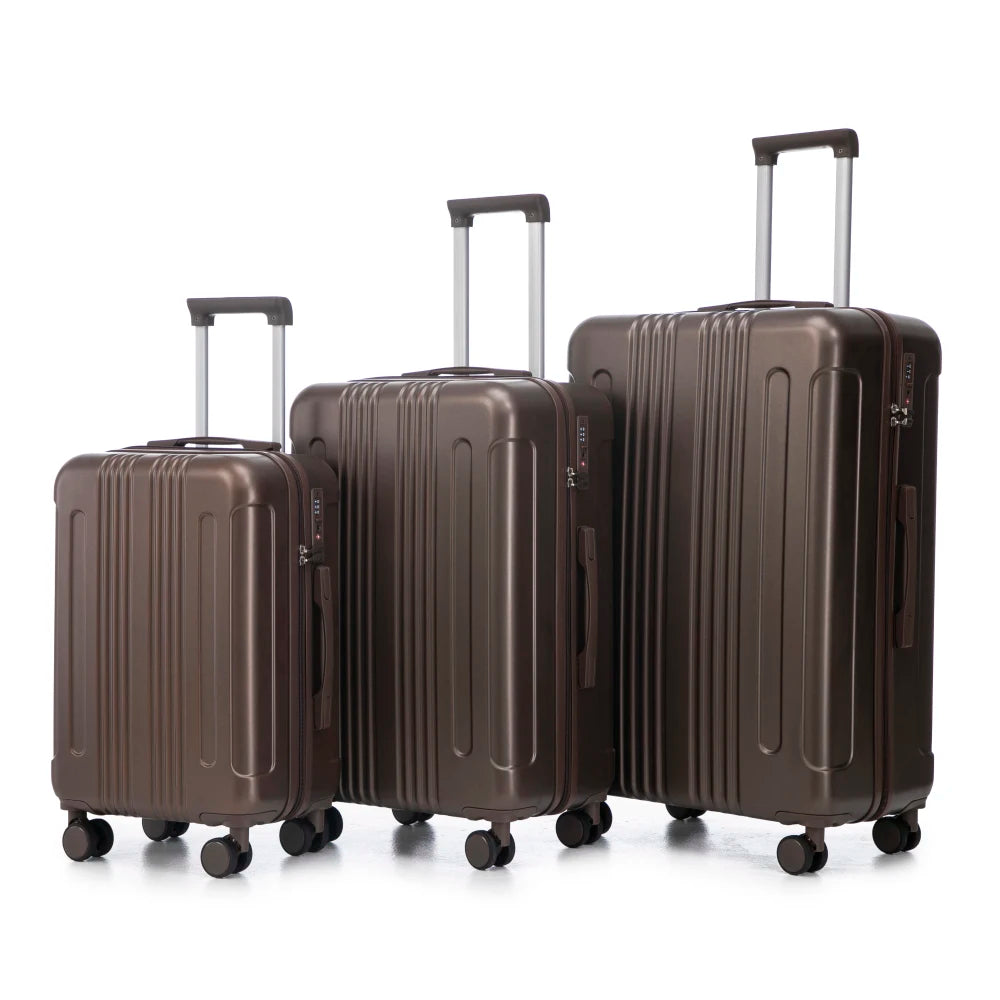 3 Piece ABS Luggage Set 20/24/28 Inch Carry on Suitcase with 360° Spinner Wheels TSA Combination Lock Matching Color Brown
