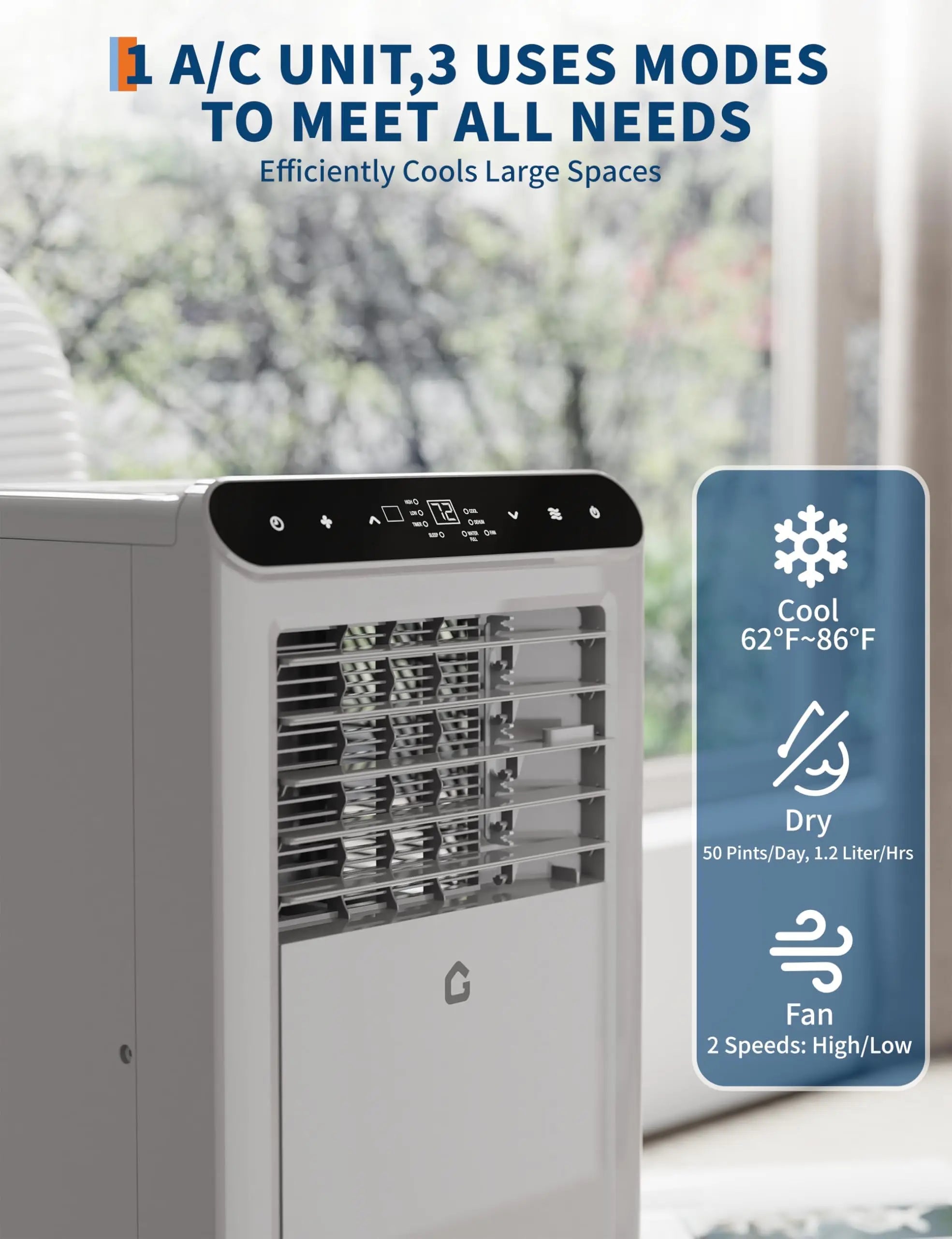 10,000BTU Portable Air Conditioner, 3-in-1 Remote Control AC With Dehumidifier & Fan, 24H Timer, Cools up to 450 Sq.Ft