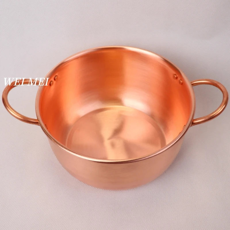Pure Copper Pasta Pot,Handcrafted Wire Drawing Texture Outdoors Picnic Soup Pot,Portable Thickened Bottom Pan Retro Tableware