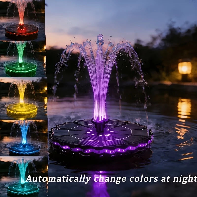 Solar Fountain with LED Lights&1800mAh Battery, 3.5W Solar Water Fountain Pump with 8 Nozzles&Crash Bars for Outdoor Decoration