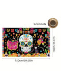 1PC Large Day of the Dead Background Banner Decoration, Halloween Banner Mexican Skull Banner, Horror Party Decoration Backgroun