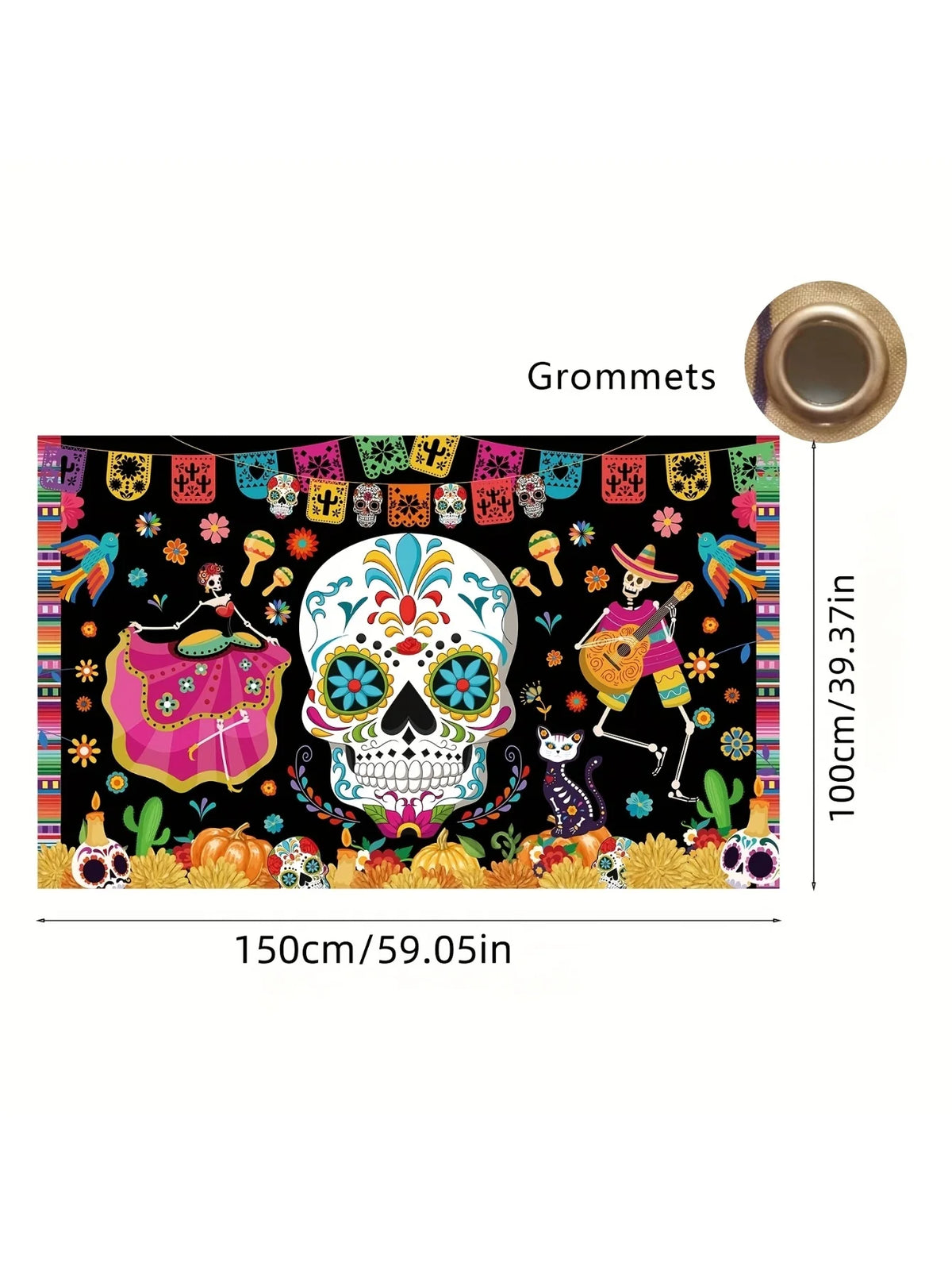 1PC Large Day of the Dead Background Banner Decoration, Halloween Banner Mexican Skull Banner, Horror Party Decoration Backgroun
