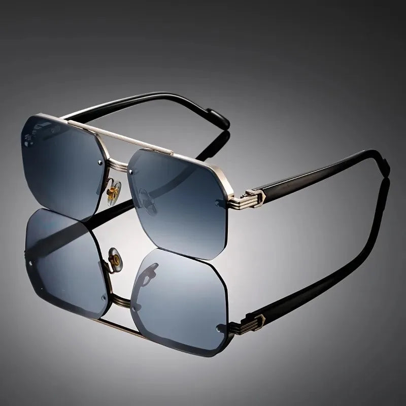 Oversized Double Bridge Sunglasses Frameless Rimless Men's Shades Square Frame UV Protection Street Shooting Eyewear
