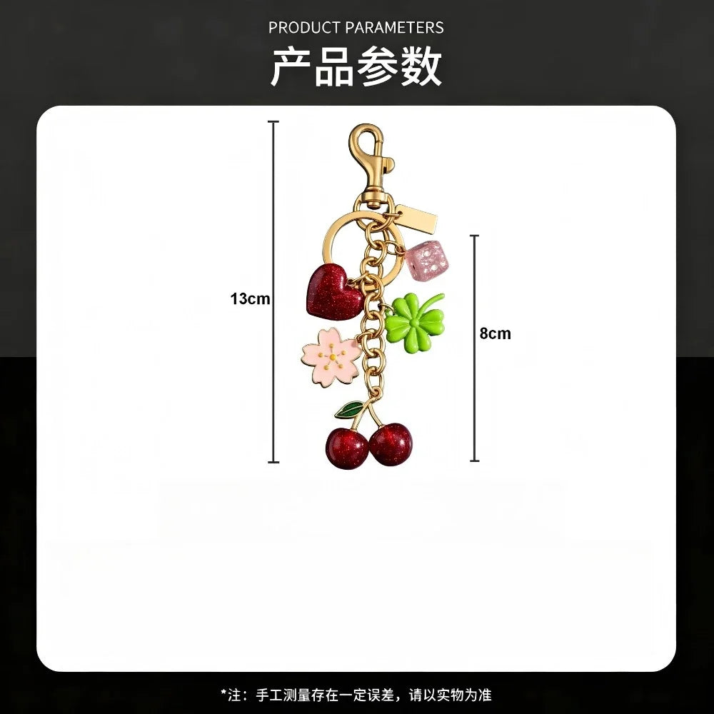 Cherry Bag Charm Gold Tone Multi Charm Sparkly Keychain Purse Accessory For Women Girls Handbags Backpacks Birthday Gifts Cute
