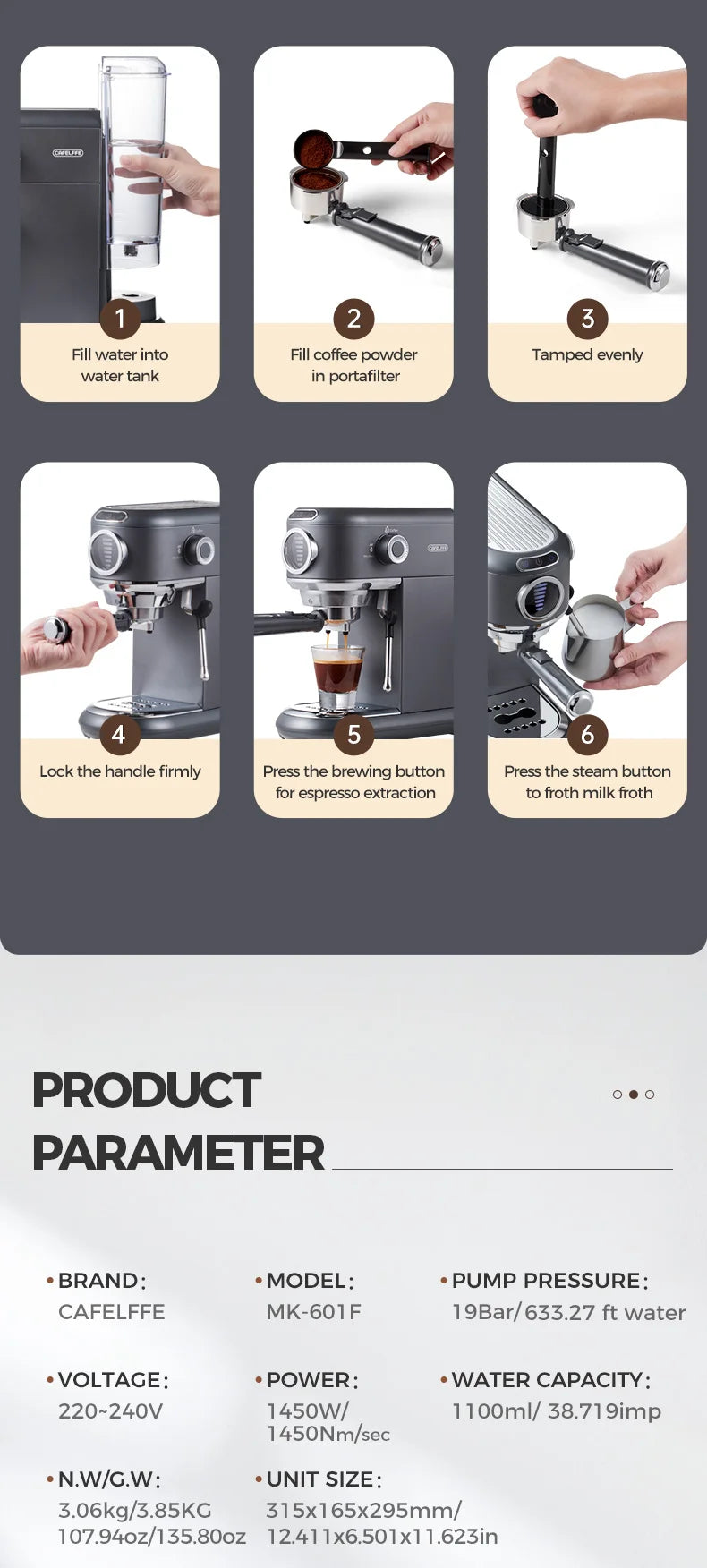 Cafelffe 4in1 Coffee Machine Dolce gusto Nes Capsule Espresso Maker ESE Pod Ground Gift for Lover,Dad,Mom Cafetera304 Cappuccino