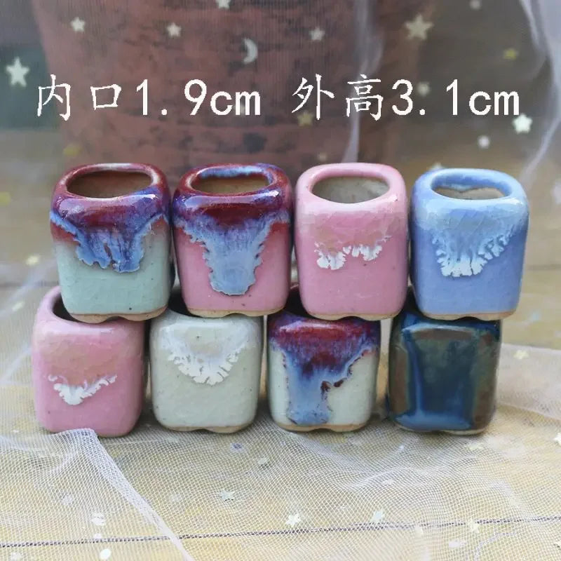 6pc Coarse Pottery Semi Glaze Mini Fleshy Flowerpot Mini Pot Pocket Green Plant Home Decoration Thumb Flowerpot With Hole