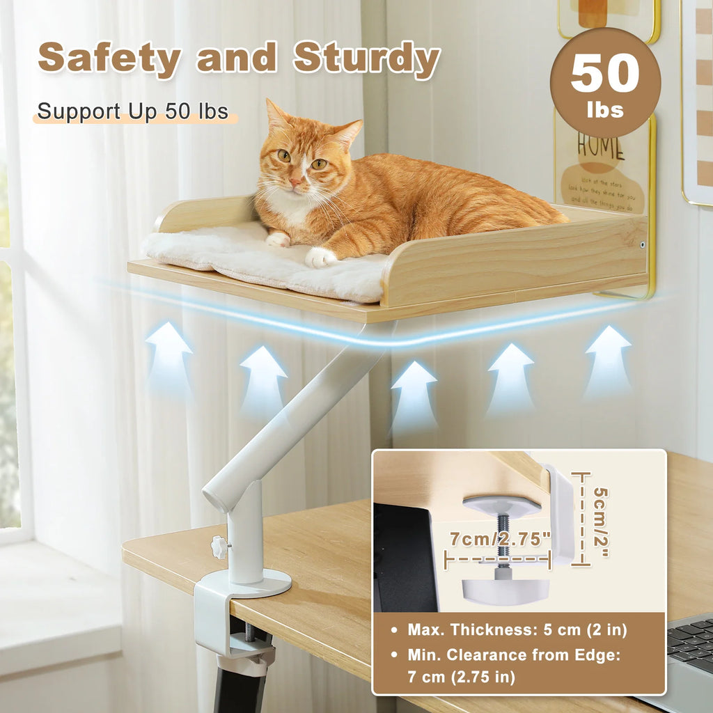 Cat Desk Bed, 360° Rotatable Cat Bed Stand for Indoor Cats, Adjustable Cat Basket, Cats Hammock for Table, Soft Cat Bed for Desk