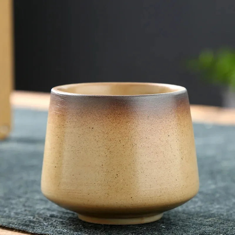 Vintage Japanese Raku Pottery Tea Cup Handcrafted Coarse Ceramic Kung Fu Cup Kiln Glaze Unique Design for Home Use