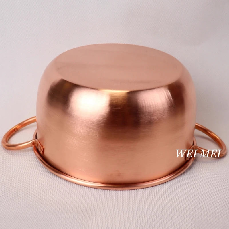 Pure Copper Pasta Pot,Handcrafted Wire Drawing Texture Outdoors Picnic Soup Pot,Portable Thickened Bottom Pan Retro Tableware