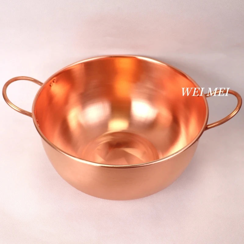 Pure Copper Pasta Pot,Handcrafted Wire Drawing Texture Outdoors Picnic Soup Pot,Portable Thickened Bottom Pan Retro Tableware