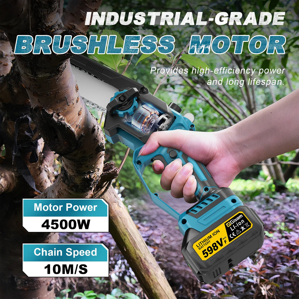 Gisam 4 IN 1 Brushless Telescoping Pole Electric Chainsaw High Branch Scissor Gardening Power Tool For Makita 18V Batter Pins